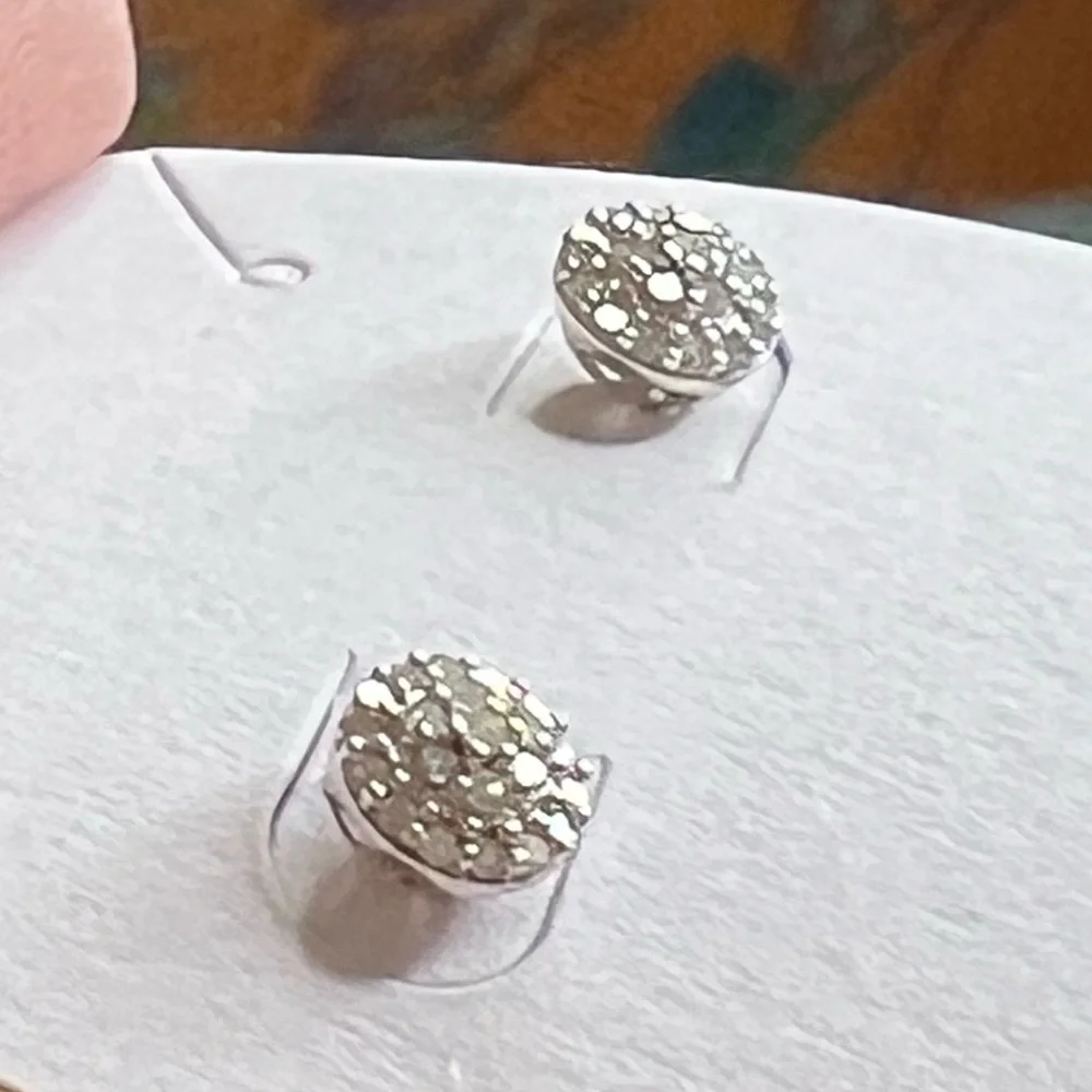 Adornia Diamond Pave Post Earrings set in 925 Silver. - Picture 6 of 7